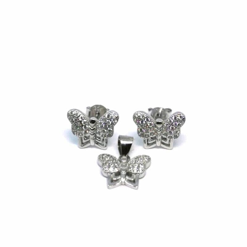 Pendientes de plata piedra blanca mariposa y colgante conjunto 1