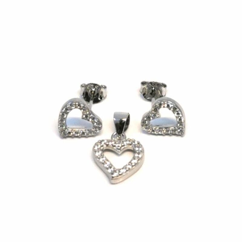 Piedra blanca corazón pendientes con colgante de plata pendientes de botón 1