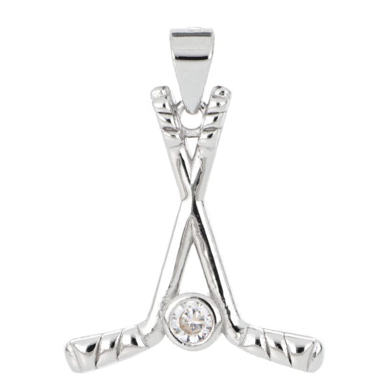 Colgante de plata stick de hockey con piedra blanca 1