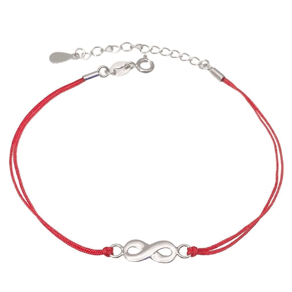 Rojo algodón tobillera con plata símbolo del infinito 23cm+3cm alargador 1