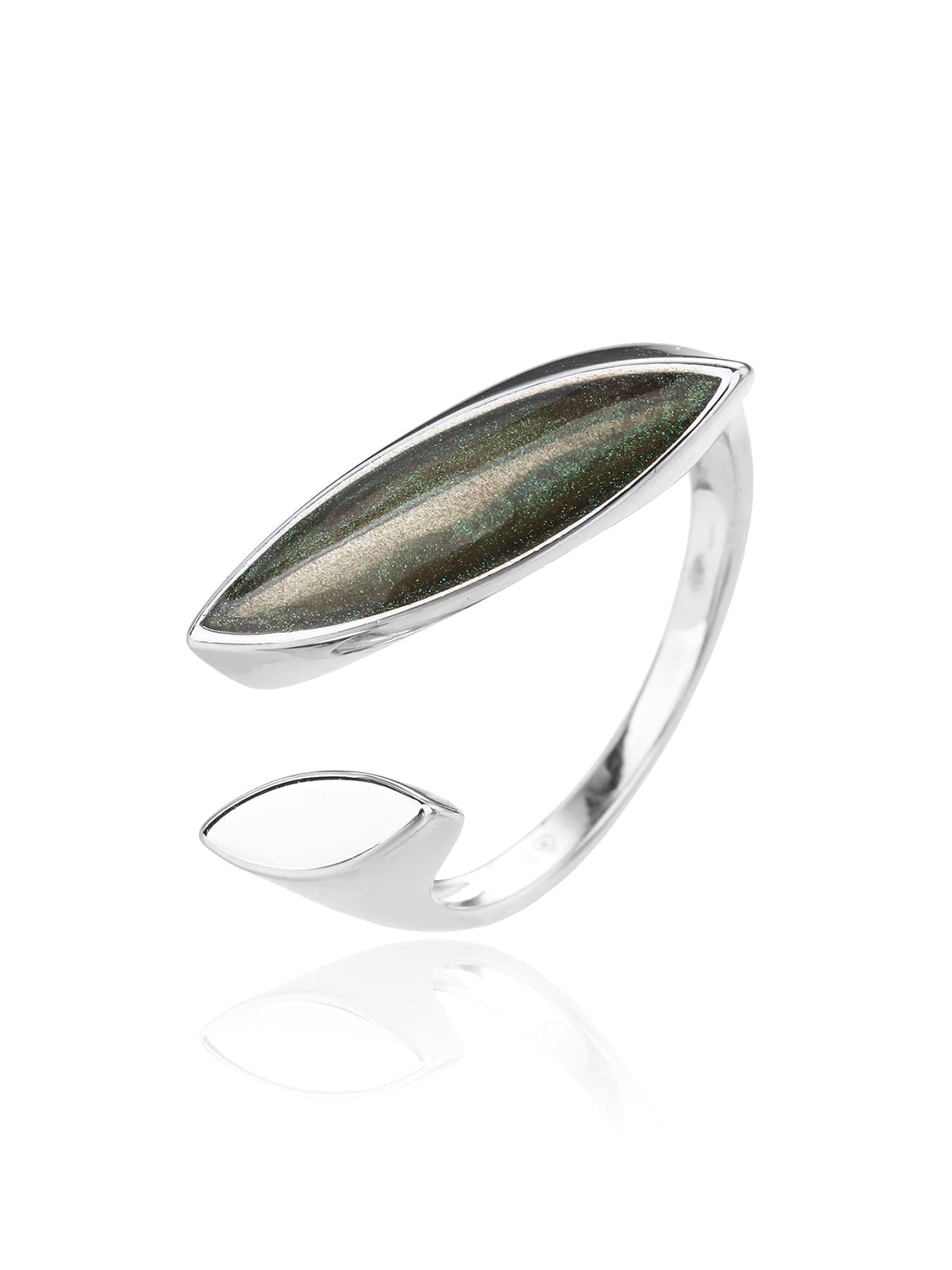Anillo de plata con verde irisado decoración 1