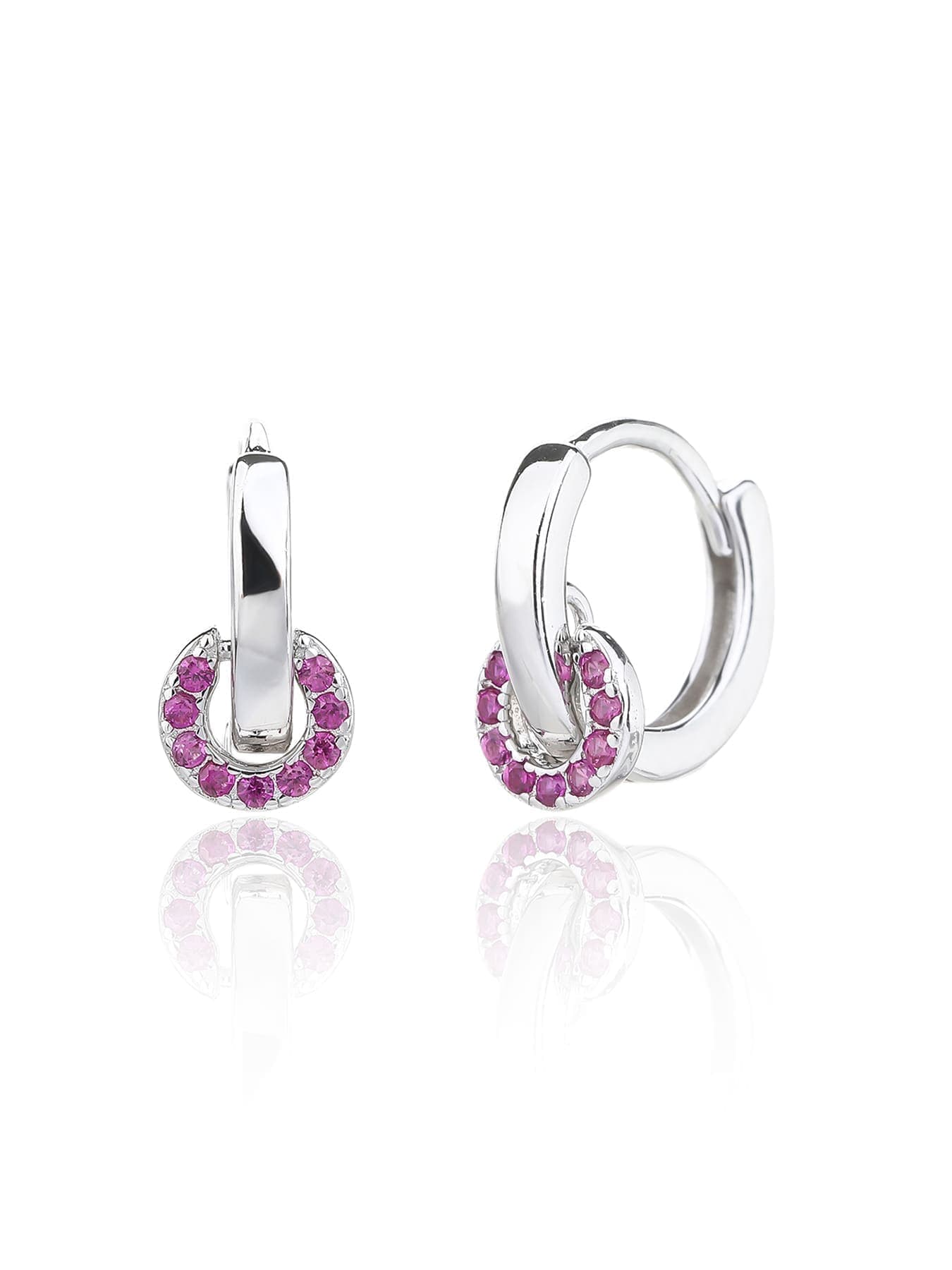 Plata piedra rosa de circonita cúbica pendientes de aro 1