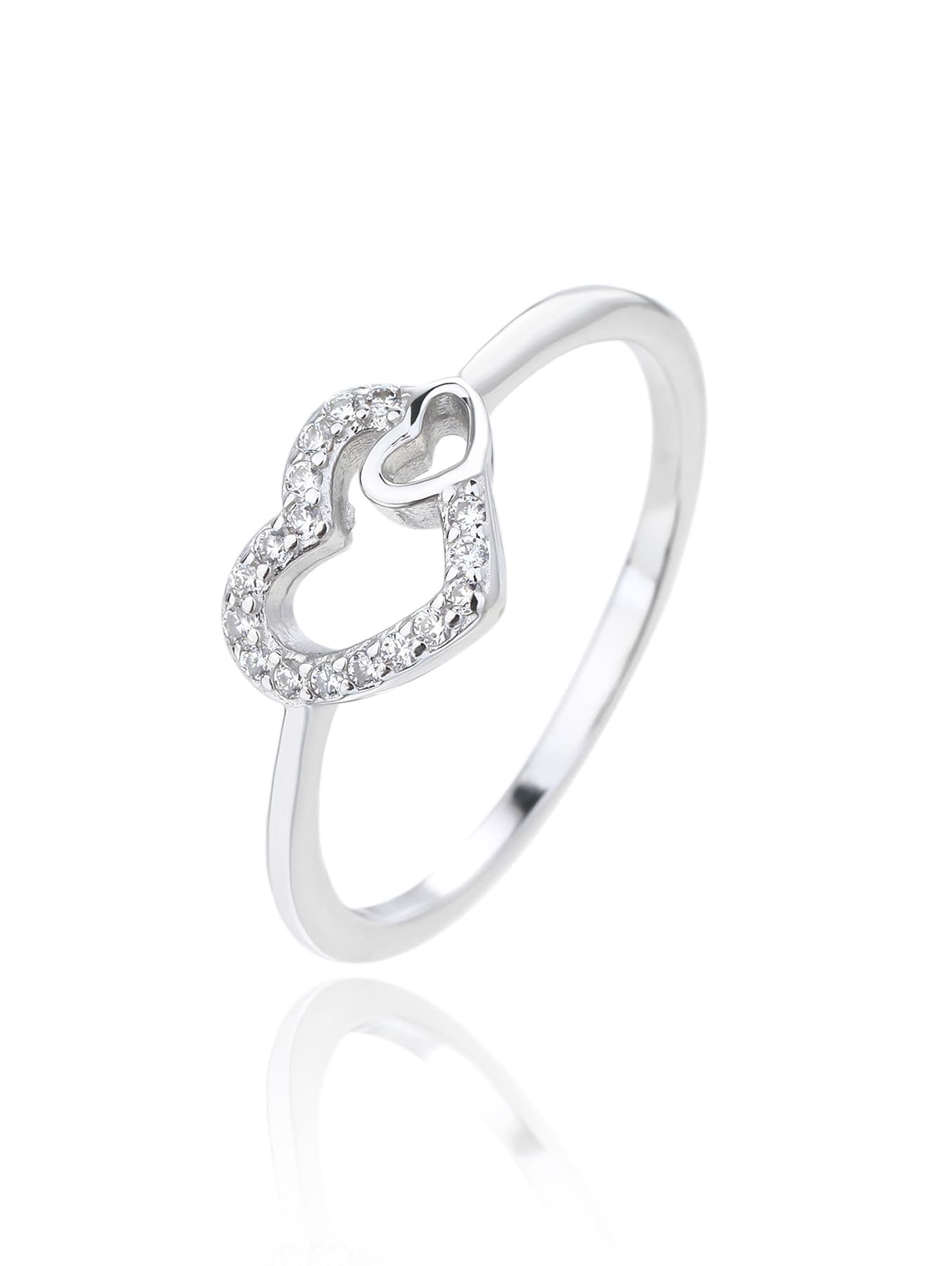 Anillo de plata con dos corazones motivo 1