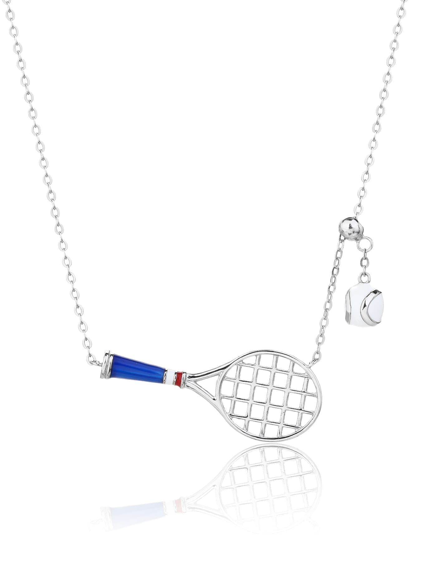 Collar de plata con raqueta de tenis y colgante de bola 1