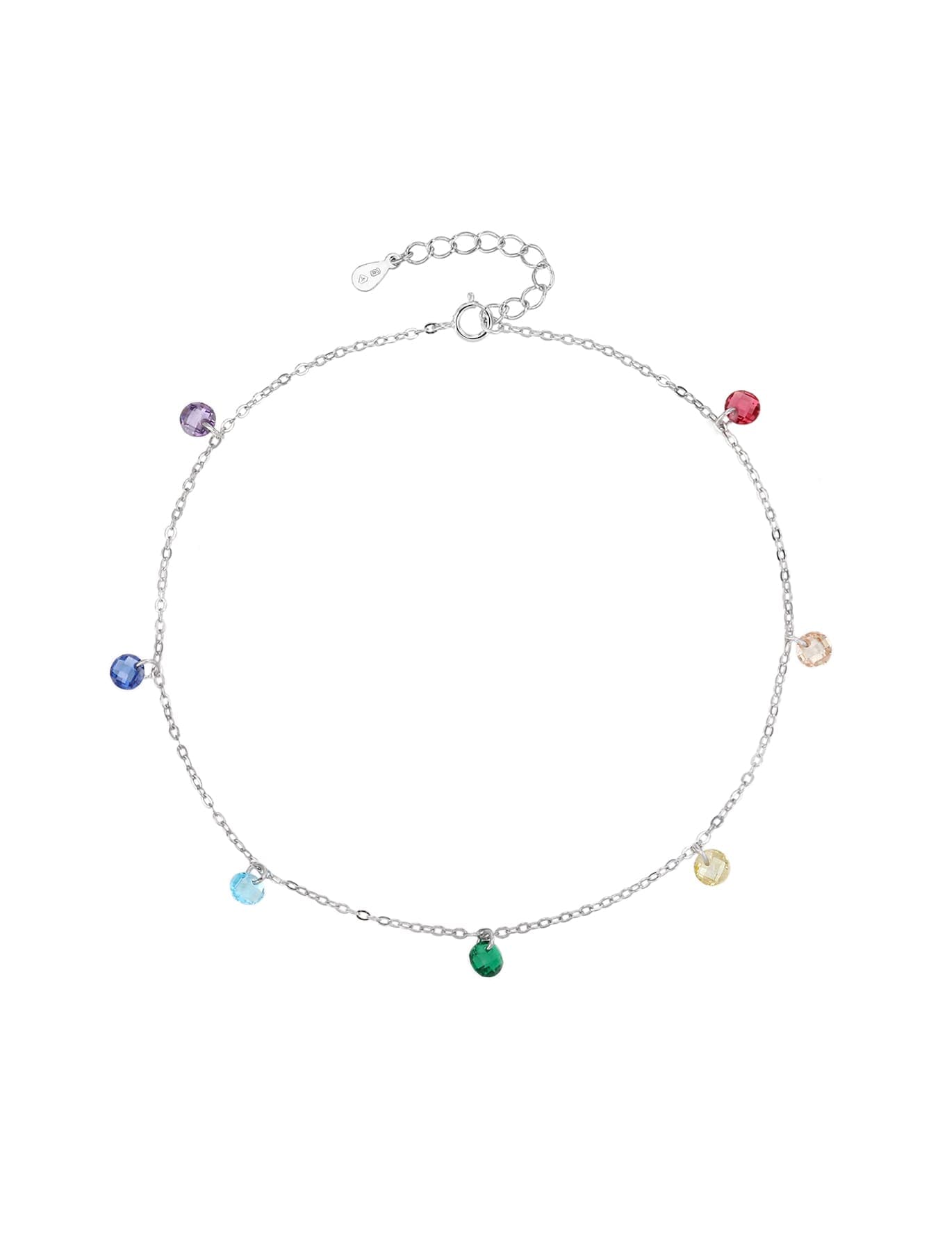 Tobillera de plata con arcoíris piedras (24+4 cm) 1