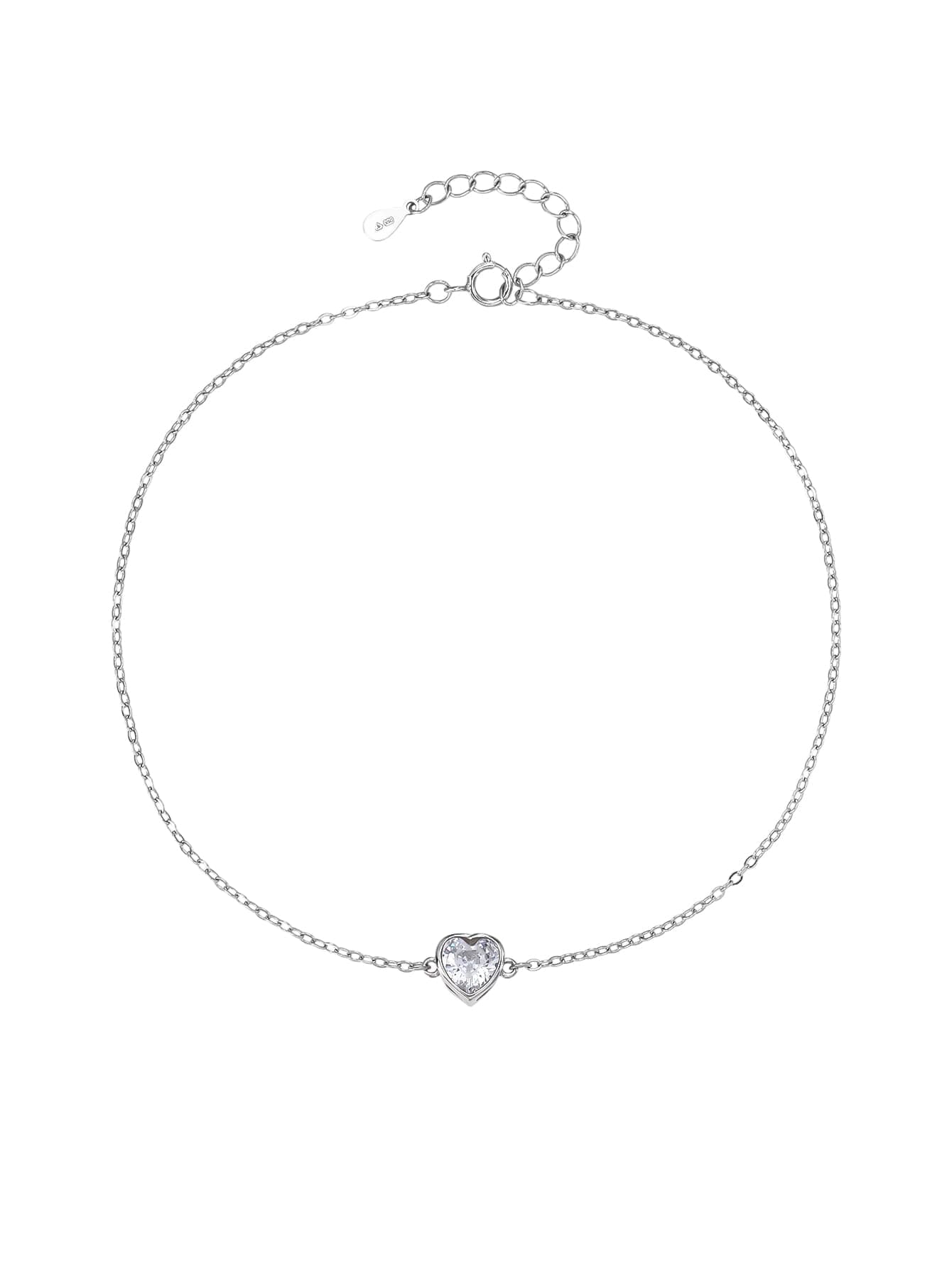Tobillera de plata con en forma de corazón piedra de circonita 1