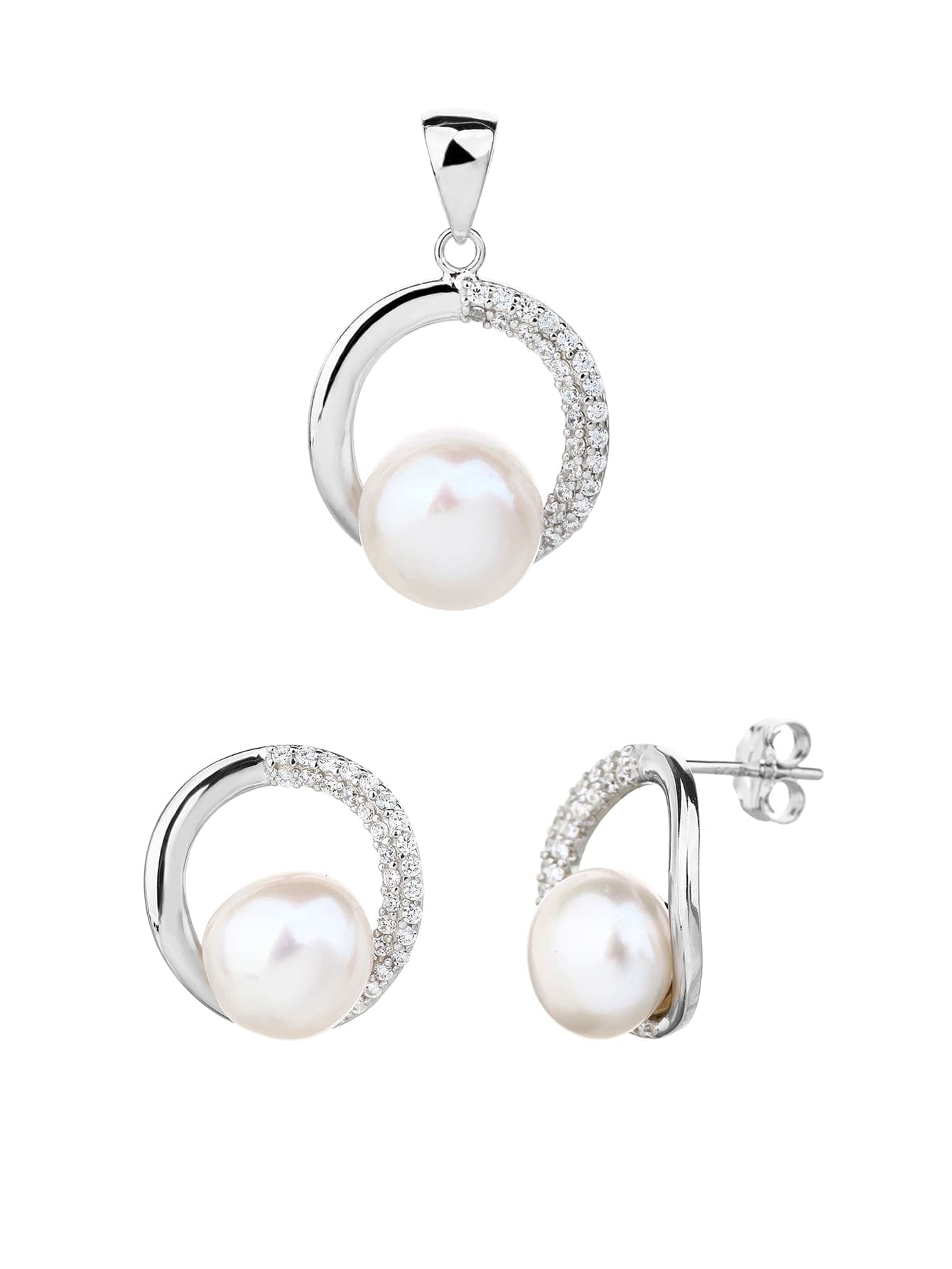 Conjunto de cuentas - plata AG 925 con baño de rodio, blanco piedras de circonita cúbica (sin cadena) 1