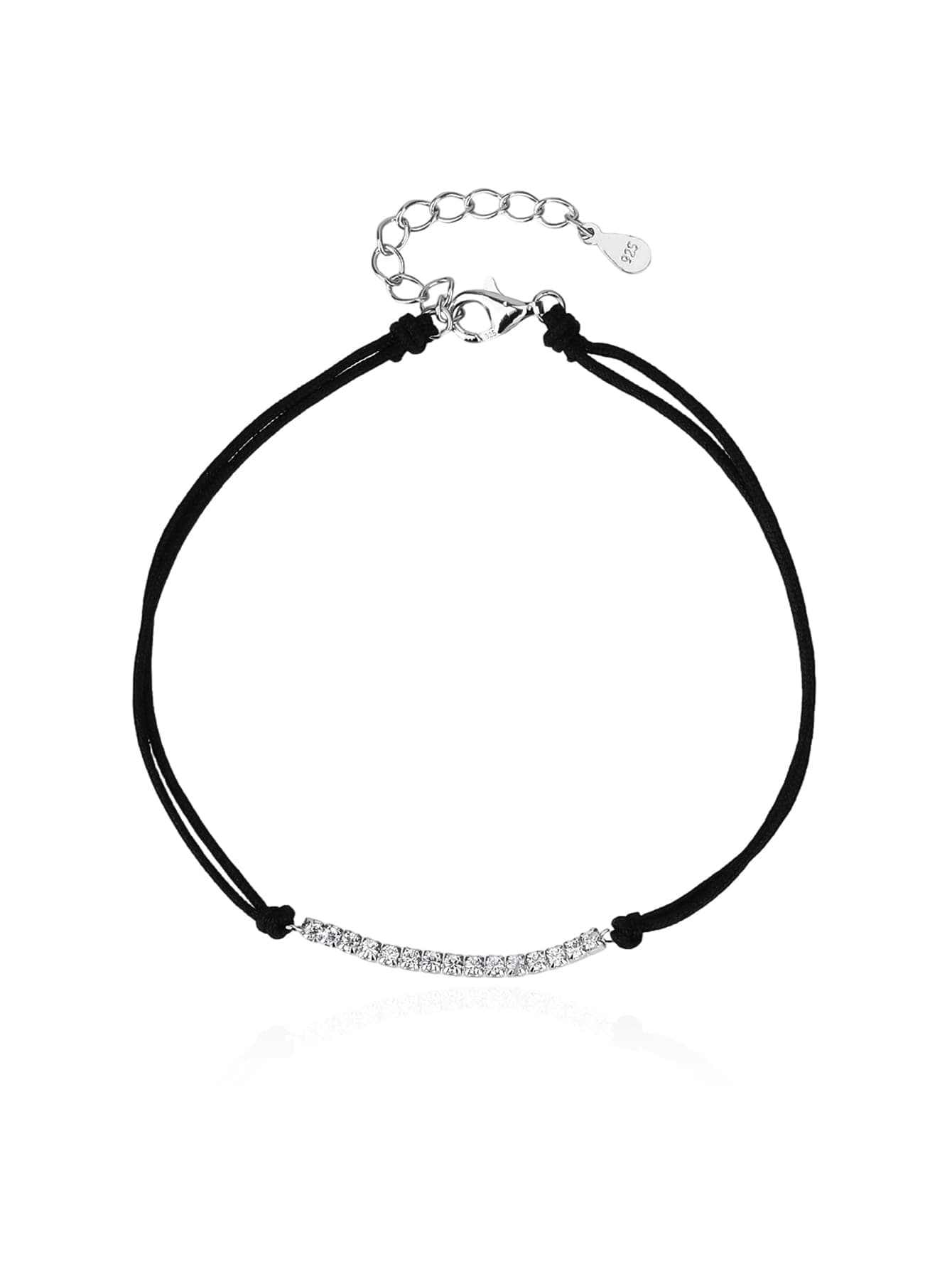Tenis estilo circonita pulsera con negro cordón - ajustable talla (17 + 4 cm) 1