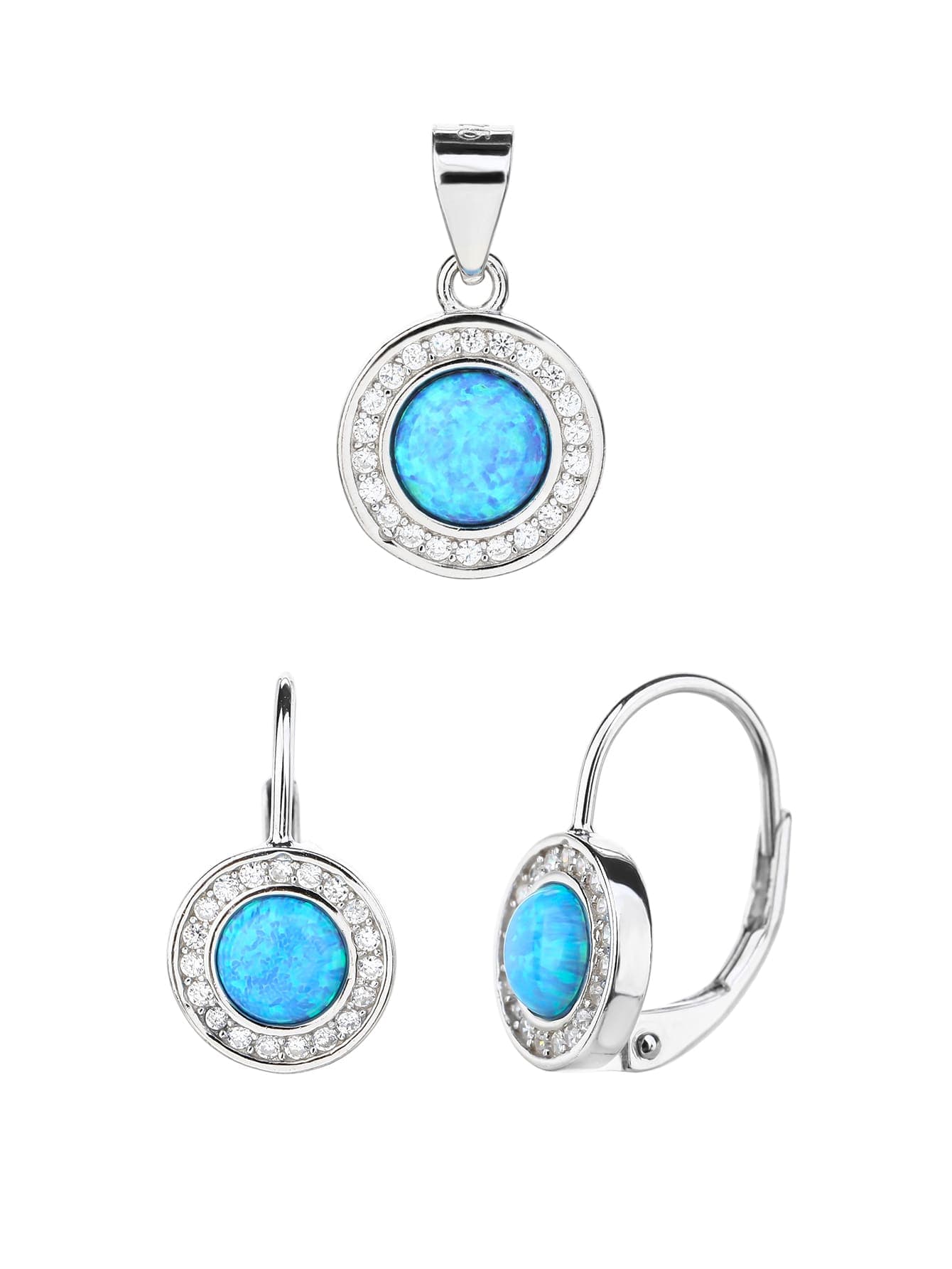 Azul claro ópalo conjunto de joyería - plata AG 925 con baño de rodio (sin cadena) 1