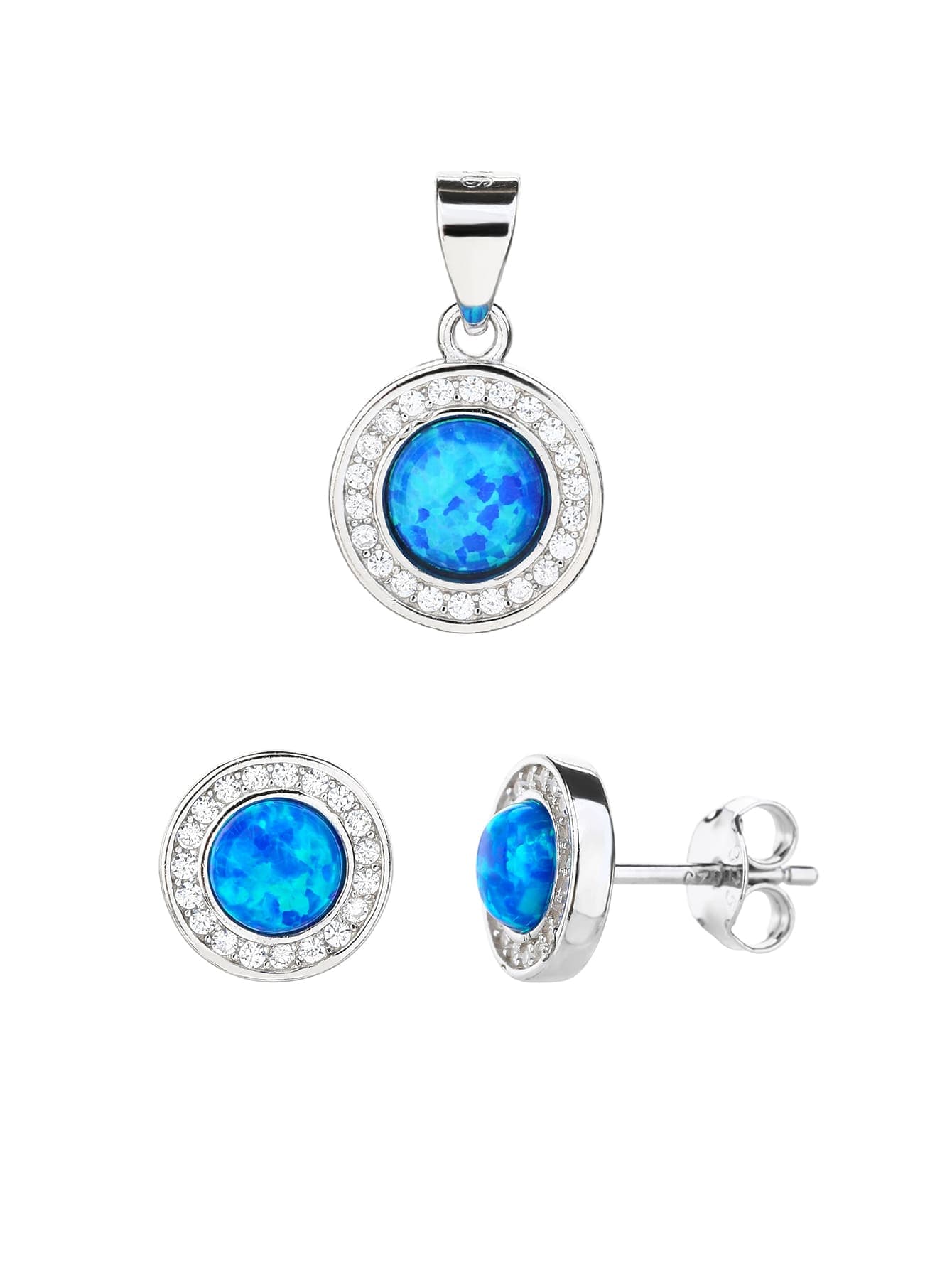 Azul ópalo conjunto - plata AG 925, con baño de rodio (sin cadena) 1