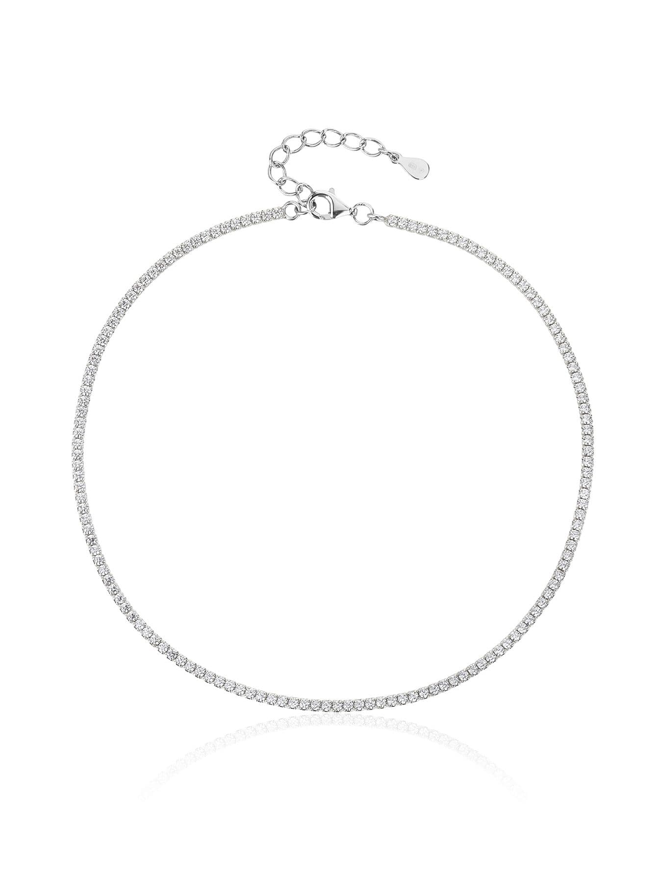 Tobillera de plata con piedras de circonita cúbica, plata AG 925 con baño de rodio (24+3.5 cm) 1