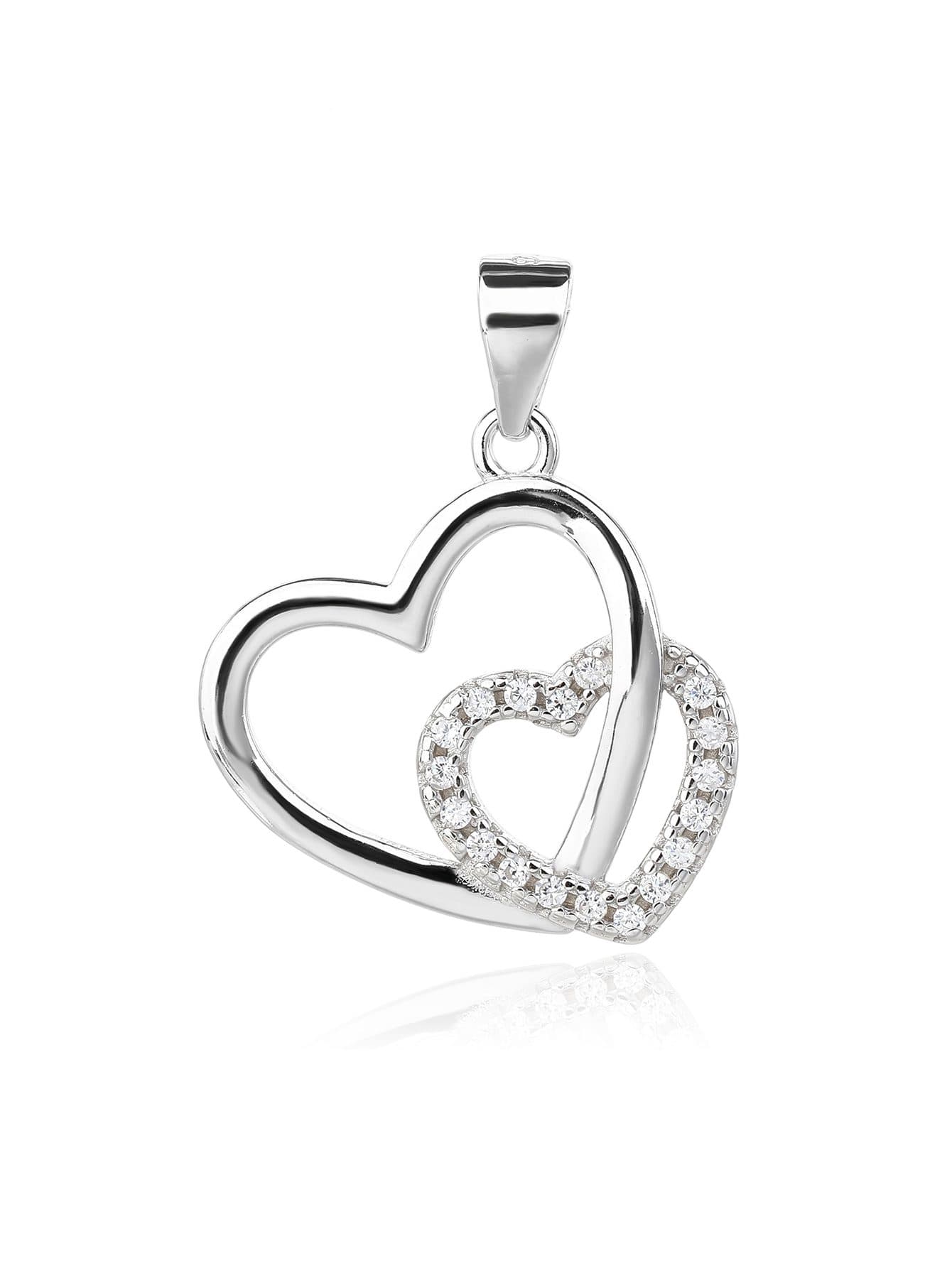 Doble corazón colgante con piedras de circonita, plata AG 925 con baño de rodio 1