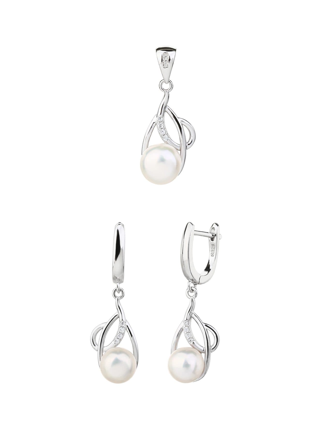 Perla cultivada de agua dulce conjunto de joyería con gancho francés pendientes, plata AG 925 con baño de rodio – sin cadena 1