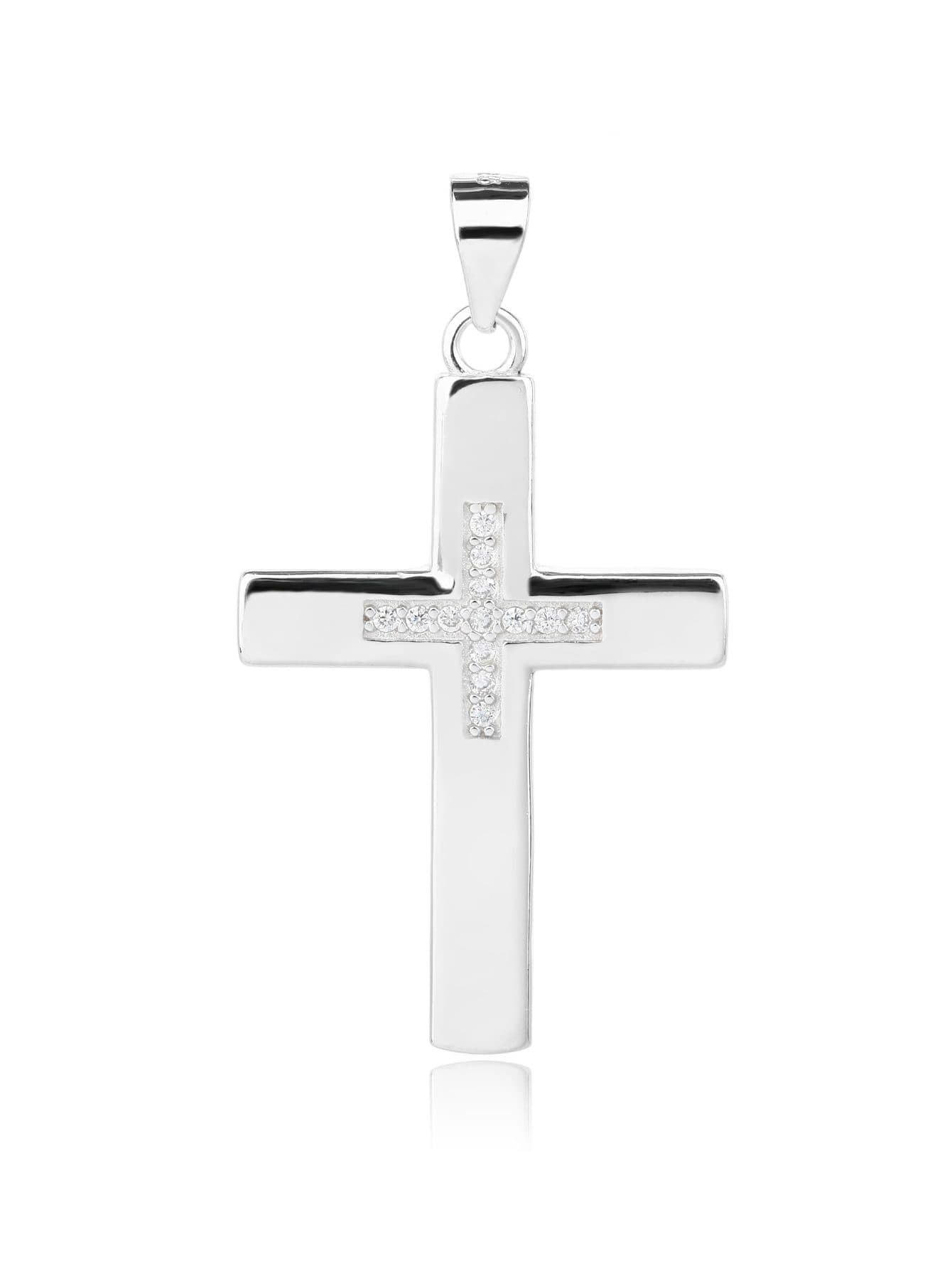 Cruz sobre cruz colgante con piedras de circonita, plata AG 925 con baño de rodio 1