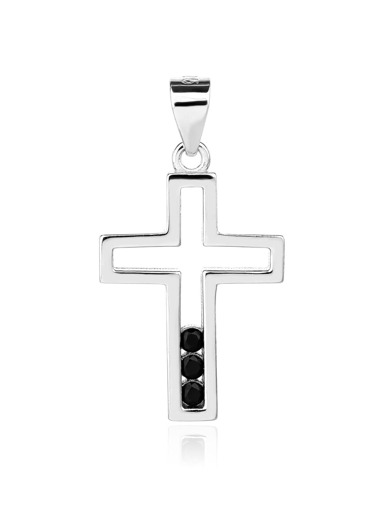 Cruz colgante con negro piedras de circonita cúbica, plata AG 925 con baño de rodio 1