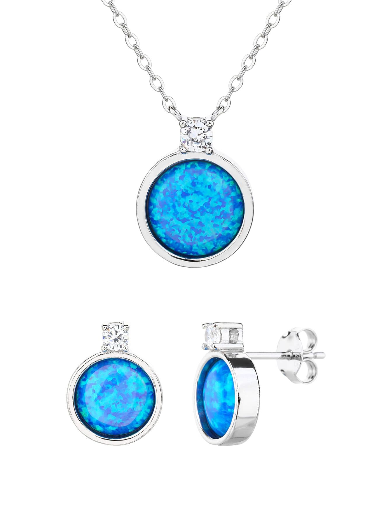 Azul oscuro ópalo conjunto de joyería con pendientes de botón y cadena, plata AG 925 con baño de rodio 1