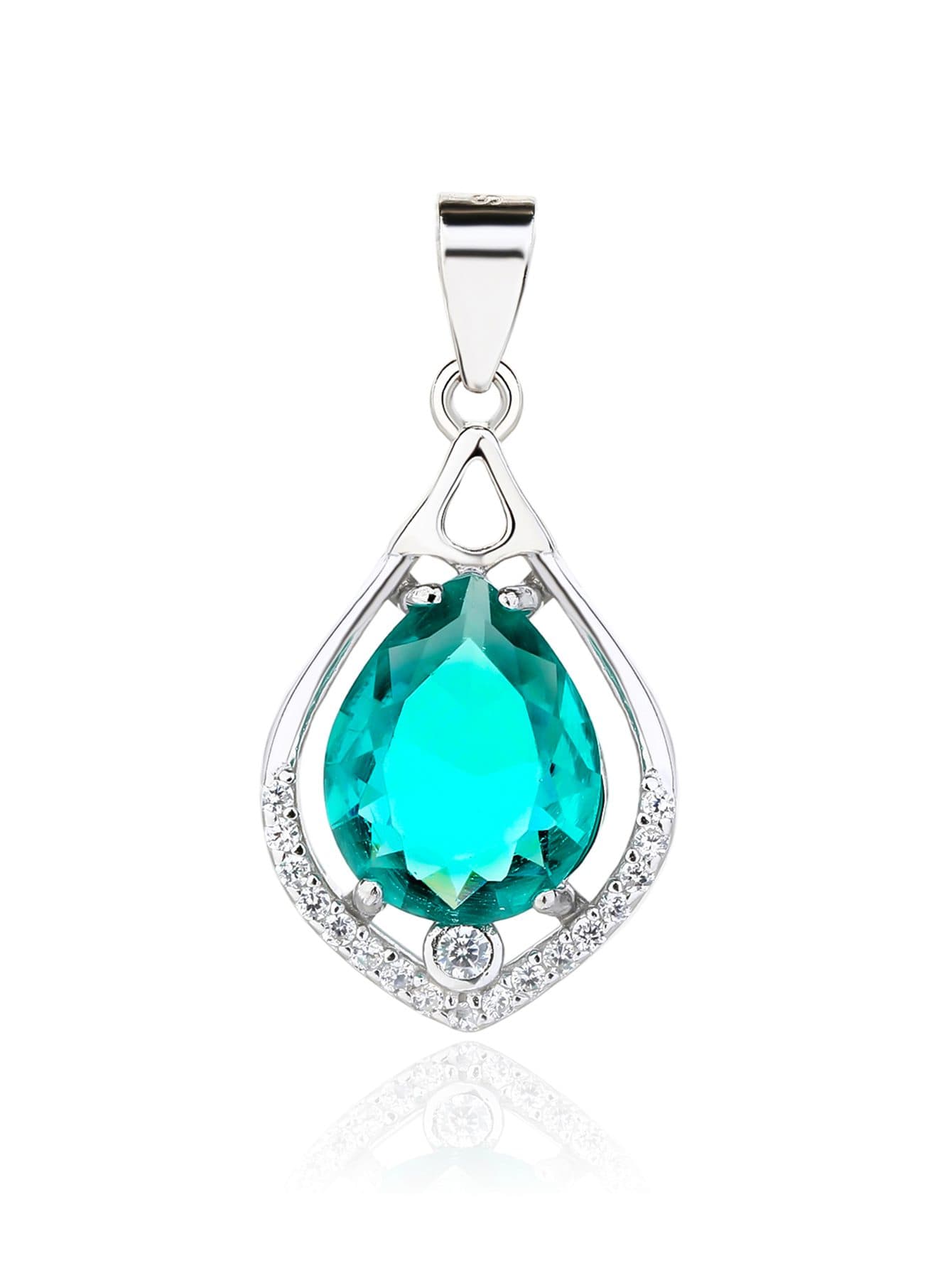Tearen forma de lágrima verde menta circonita colgante, plata AG 925 con baño de rodio 1