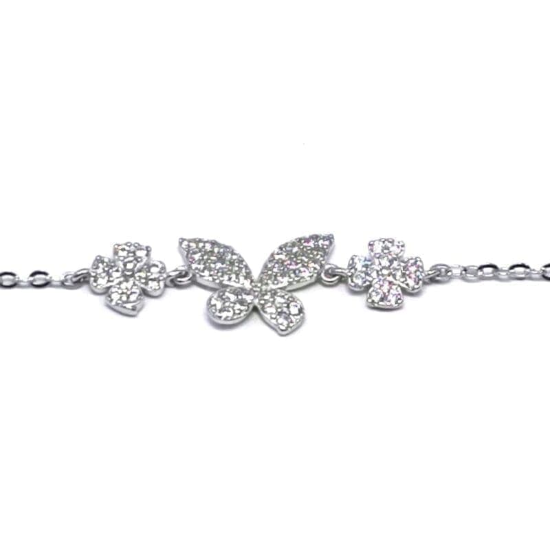 Pulsera de plata piedra blanca mariposa con pequeño flor 1
