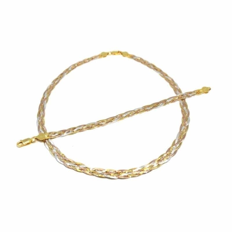 Plata 4 hilo trenzado plano cadena con pulsera /3 colores/ 1