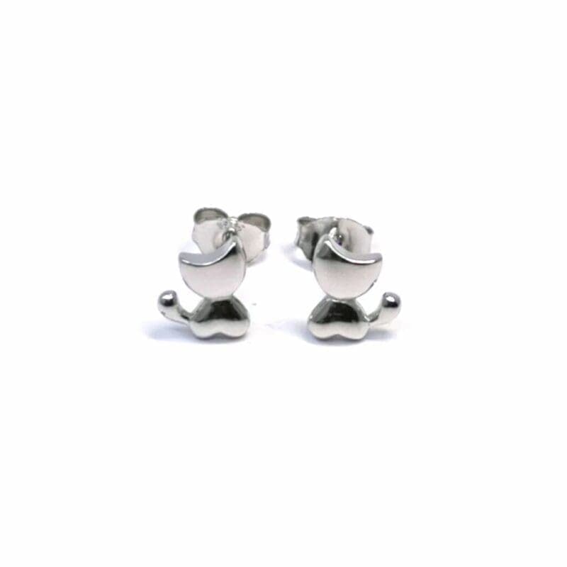 Pendientes de plata gatito de botón 1