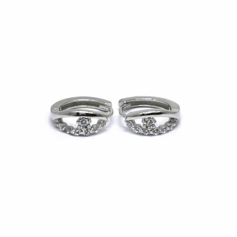 Pequeño pendientes de aro con plata piedras blancas y flores 1