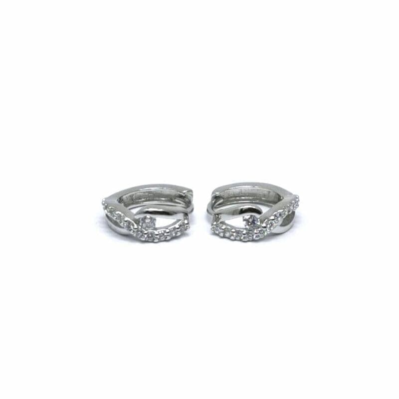 Pendientes de plata ondulado piedra blanca pequeño de aro 1