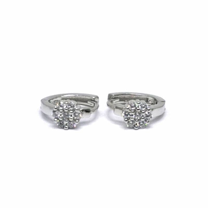 Pendientes de plata pequeño de aro con piedra blanca de circonita cúbica flor decoración 1
