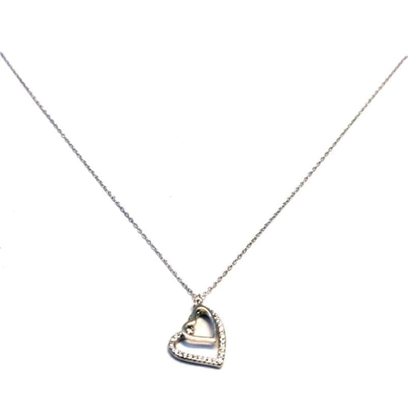 Cadena de plata con piedra blanca doble corazón colgante 1