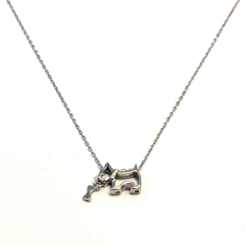 Collar de plata con piedra blanca perro colgante - hueso en la boca 1