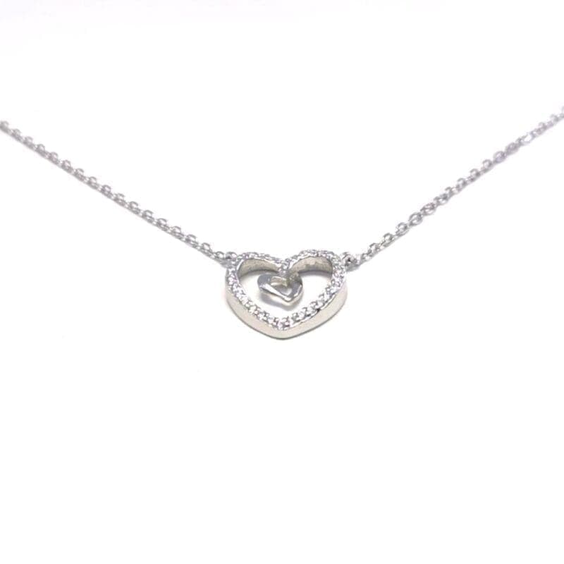 Collar de plata con piedra blanca corazón colgante 1