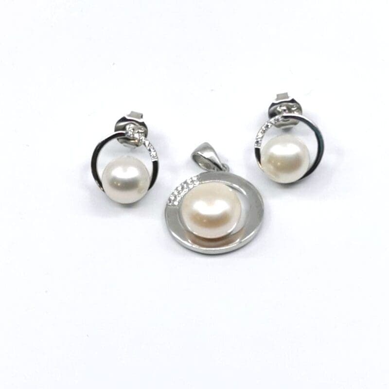 Piedra blanca con cuentas colgante de plata pendientes de botón con 1