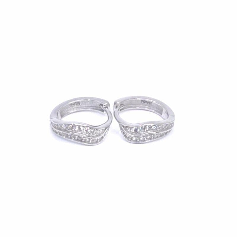 Pendientes de plata piedra blanca ondulado pequeño de aro 1