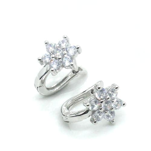Pendientes de plata gancho francés con piedra blanca flor motivo 1