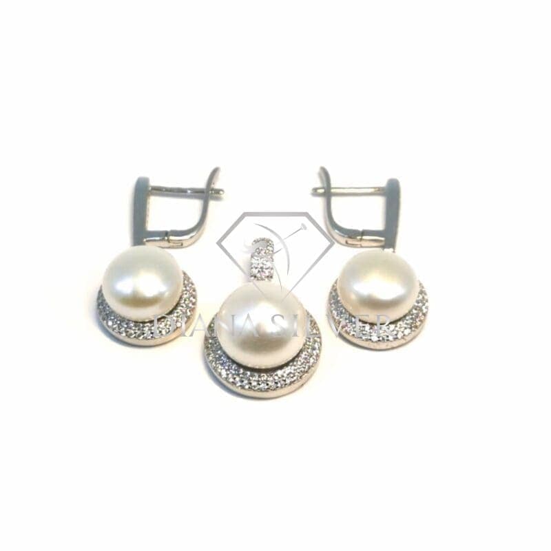 Piedra blanca con cuentas colgante de plata flecos pendientes con 1