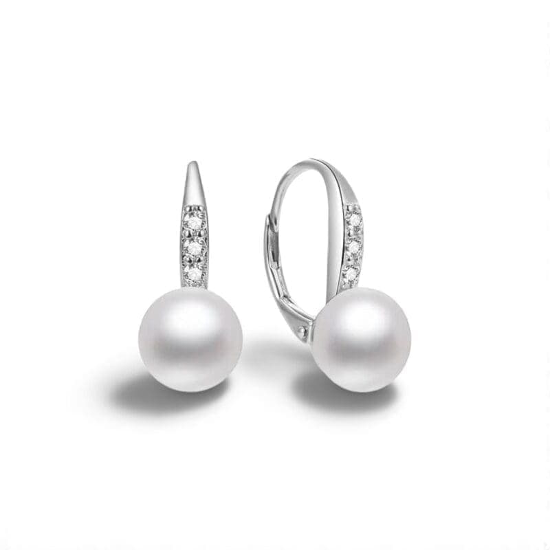 Piedra perla blanca pendientes de plata con cierre de presión 1