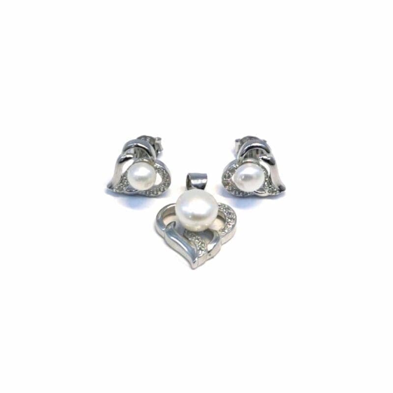 Piedra blanca con cuentas plata de ley 925 corazón pendientes con colgante 1