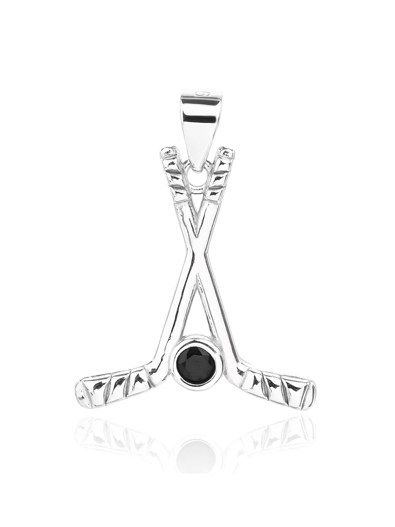 Piedra negra colgante de plata stick de hockey 1
