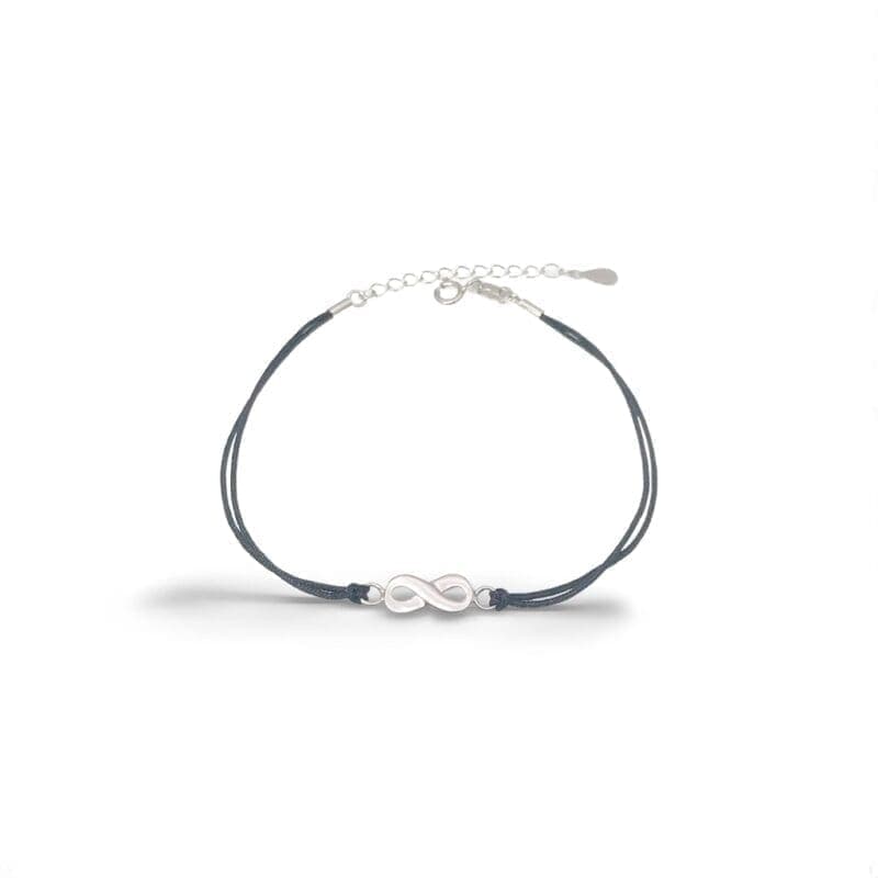 Negro algodón tobillera con plata símbolo del infinito 23cm+3cm alargador 1