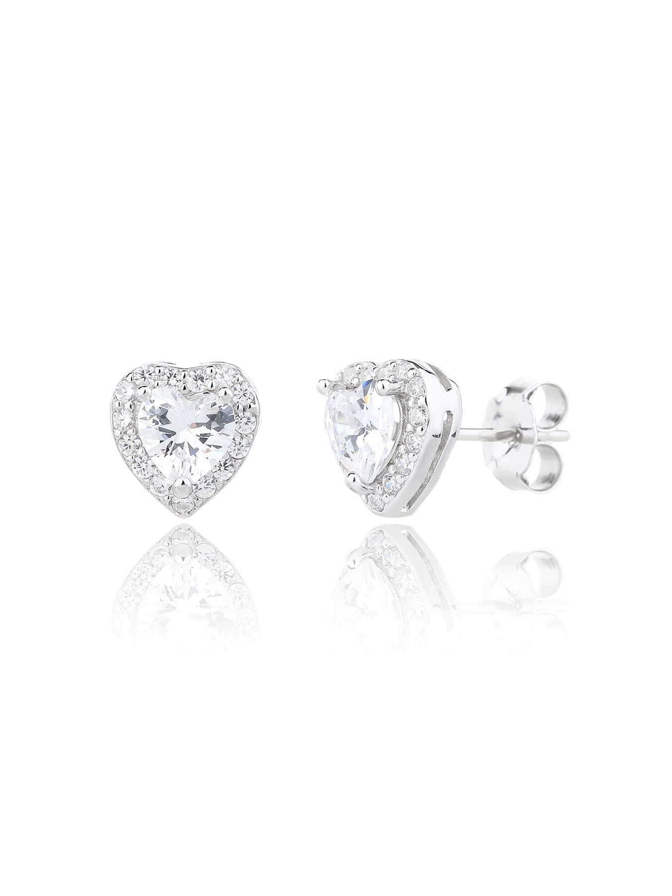 Plata blanco en forma de corazón piedra pendientes de botón con blanco circonita cúbica 1