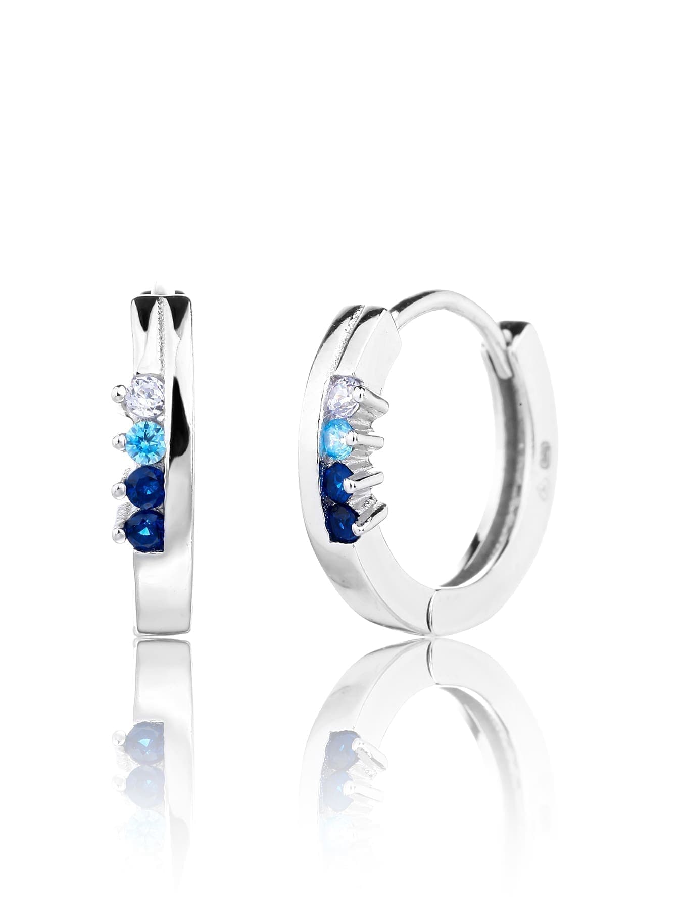 Plata azul-azul claro y piedra blanca de circonita cúbica pendientes de aro 1