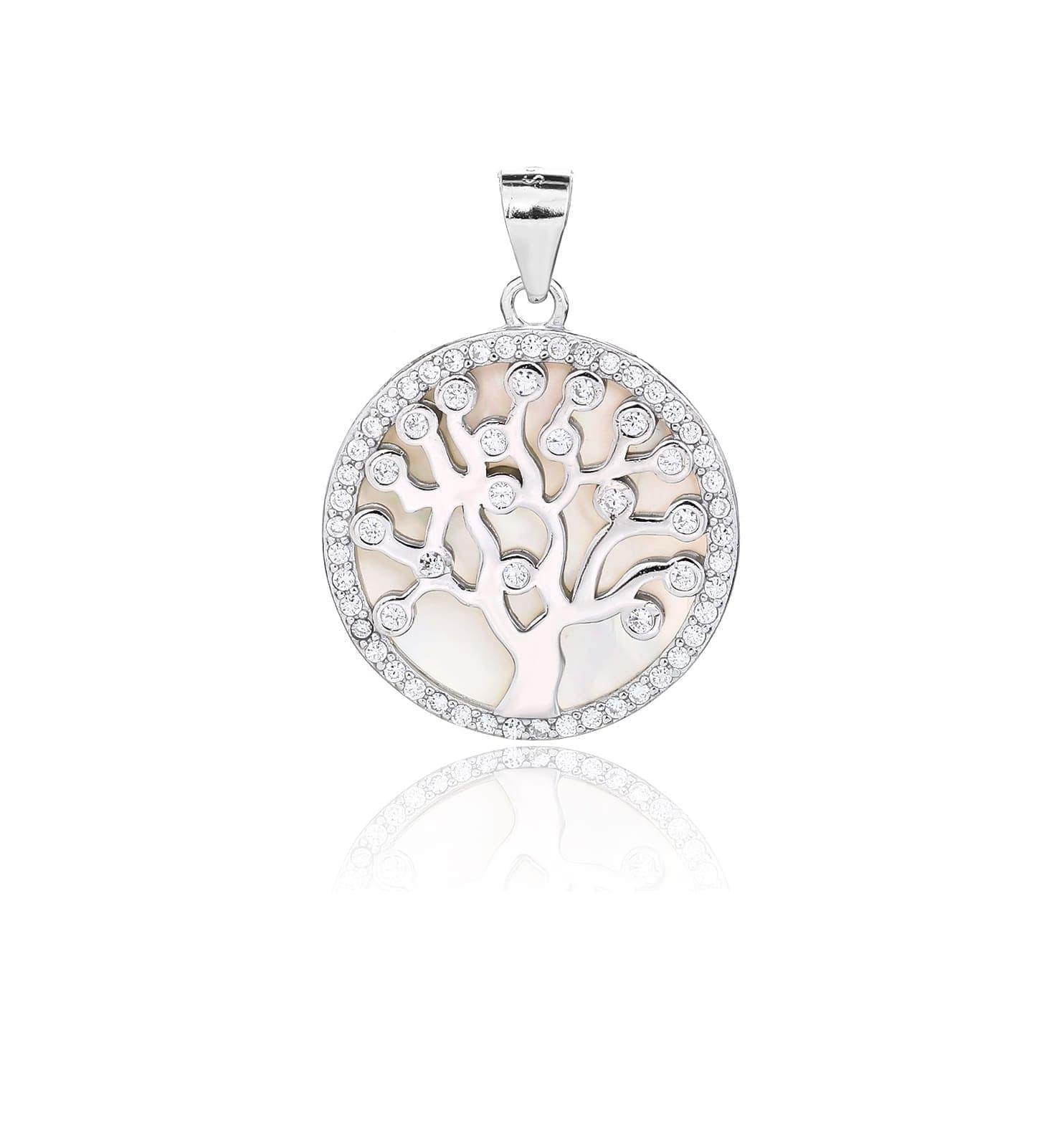 Colgante de plata árbol de la vida motivo con decoración de circonita y nácar incrustación 1