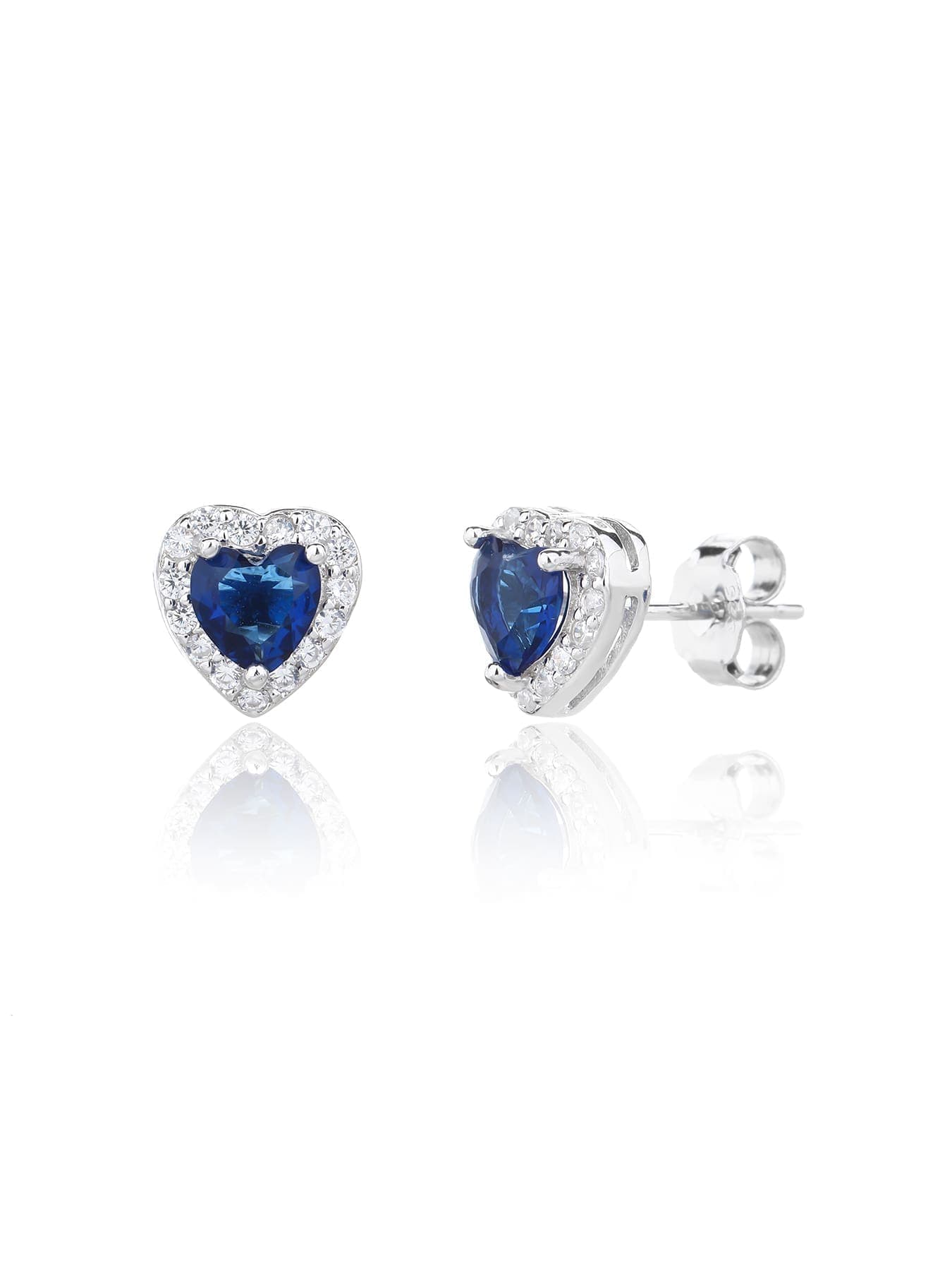 Plata azul marino en forma de corazón piedra pendientes de botón con blanco circonita cúbica 1