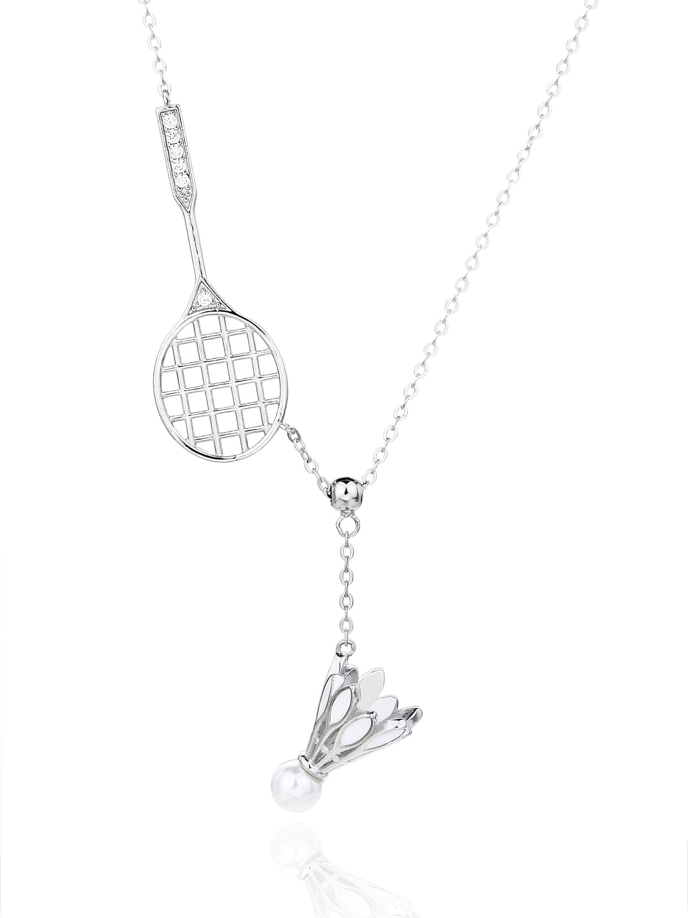 Collar de plata bádminton y bádminton bola con colgante con blanco circonita cúbica y perla 1