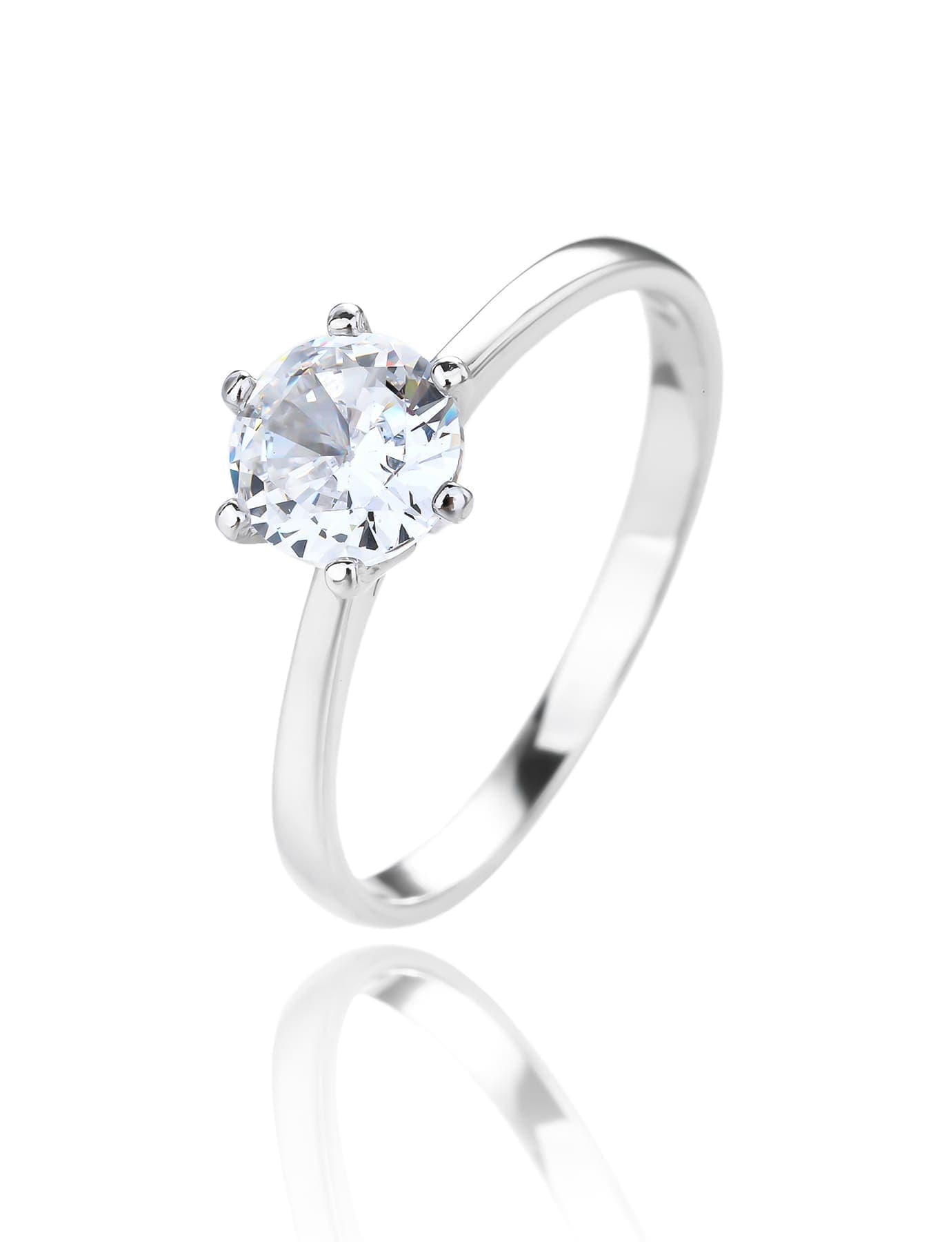 Anillo de plata de compromiso solitario con piedra blanca de circonita cúbica 1