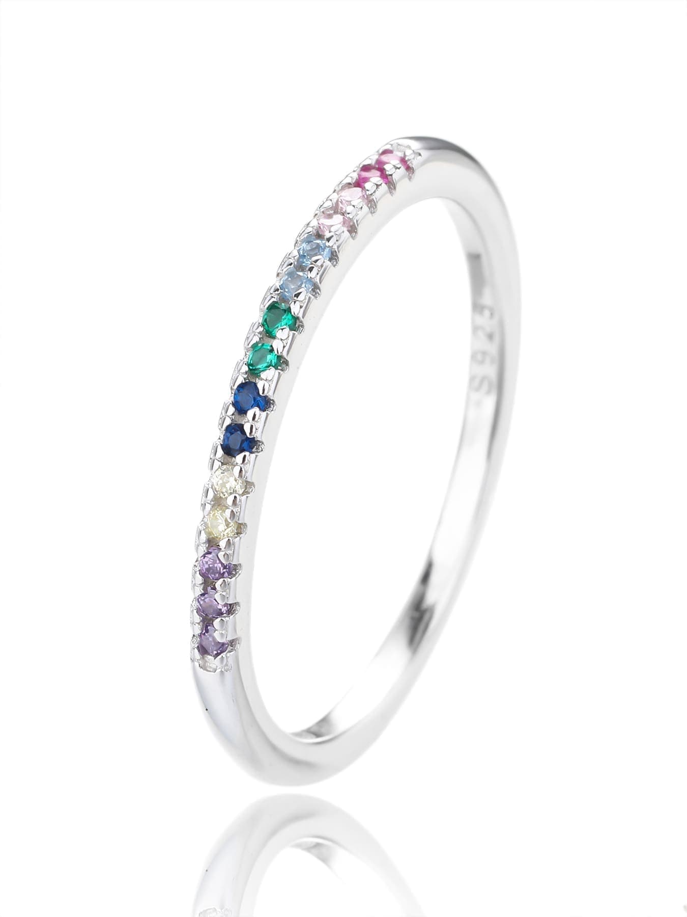 Anillo de plata con arcoíris piedras de circonita cúbica 1