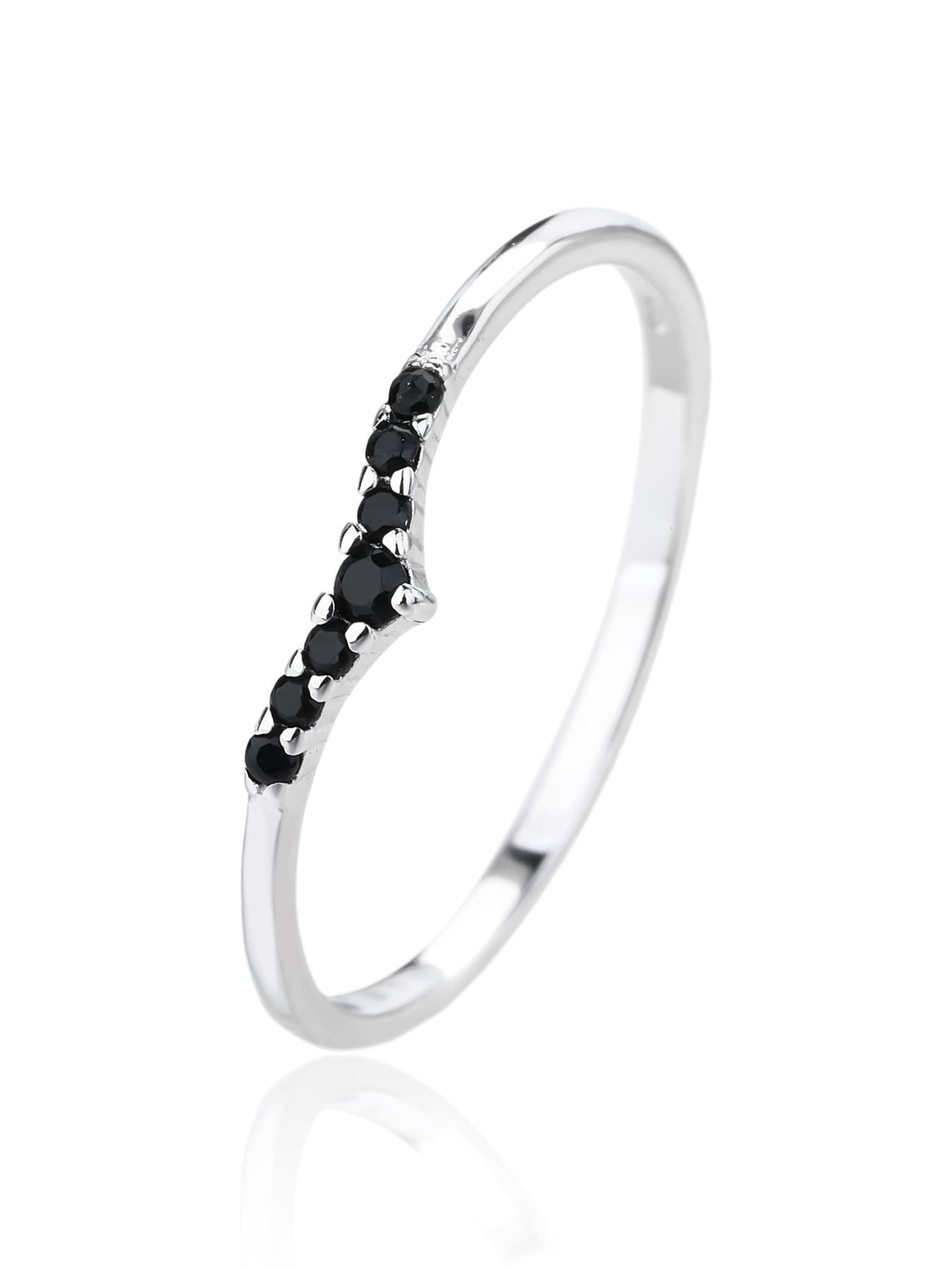Anillo de plata con negro piedras de circonita cúbica, en forma de V decoración 1