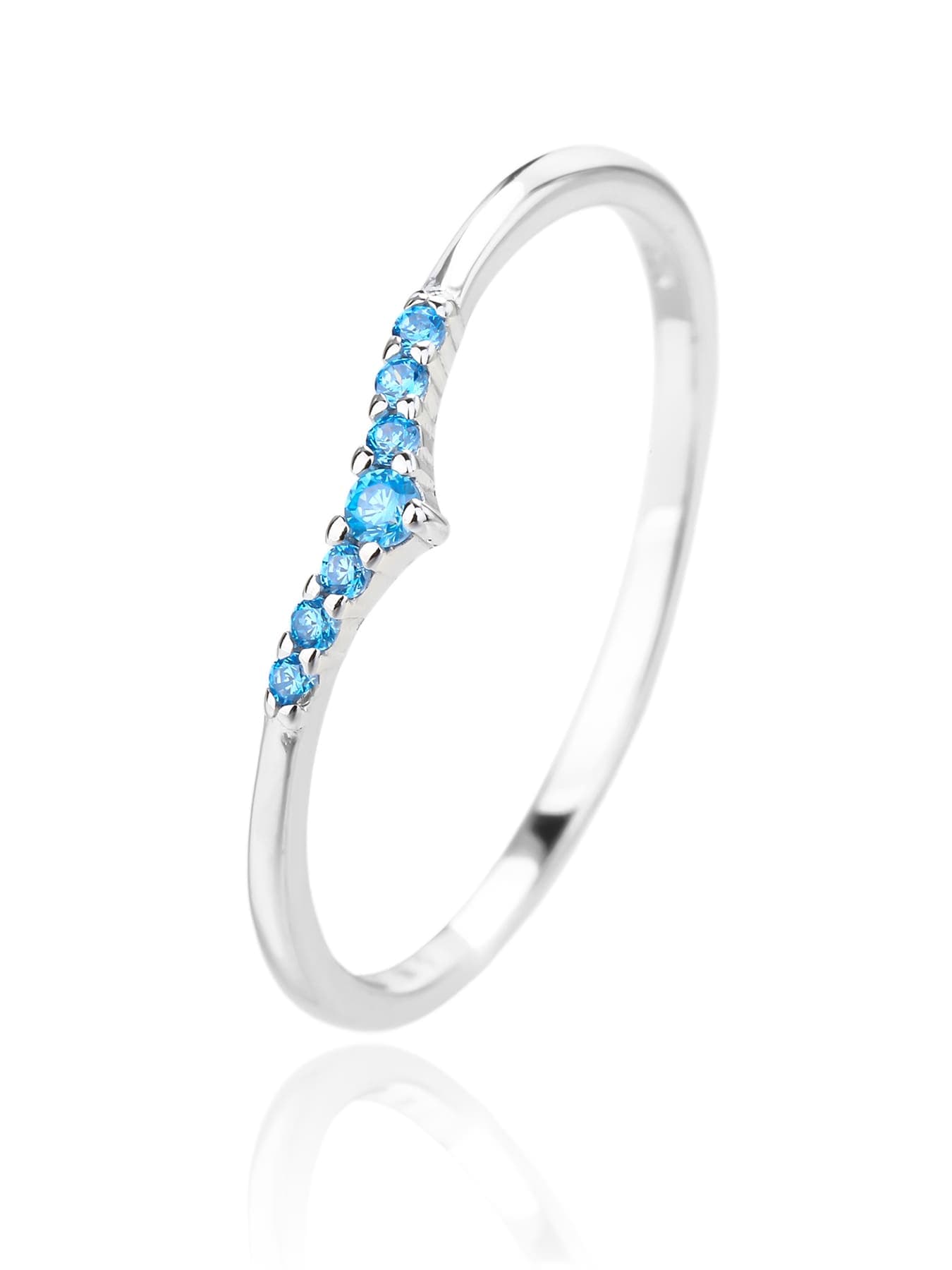 Anillo de plata con azul piedras de circonita cúbica, en forma de V decoración 1