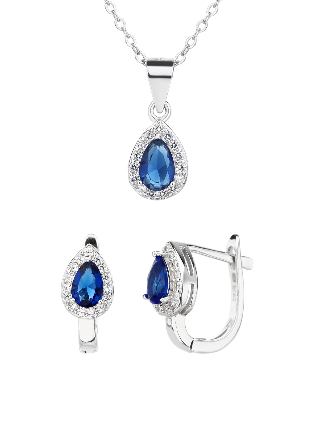 En forma de lágrima azul real piedra engastado con blanco piedras de circonita cúbica (sin cadena) 1