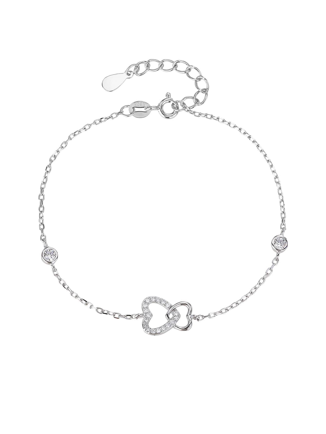 Doble corazón motivo pulsera con piedras de circonita cúbica 1