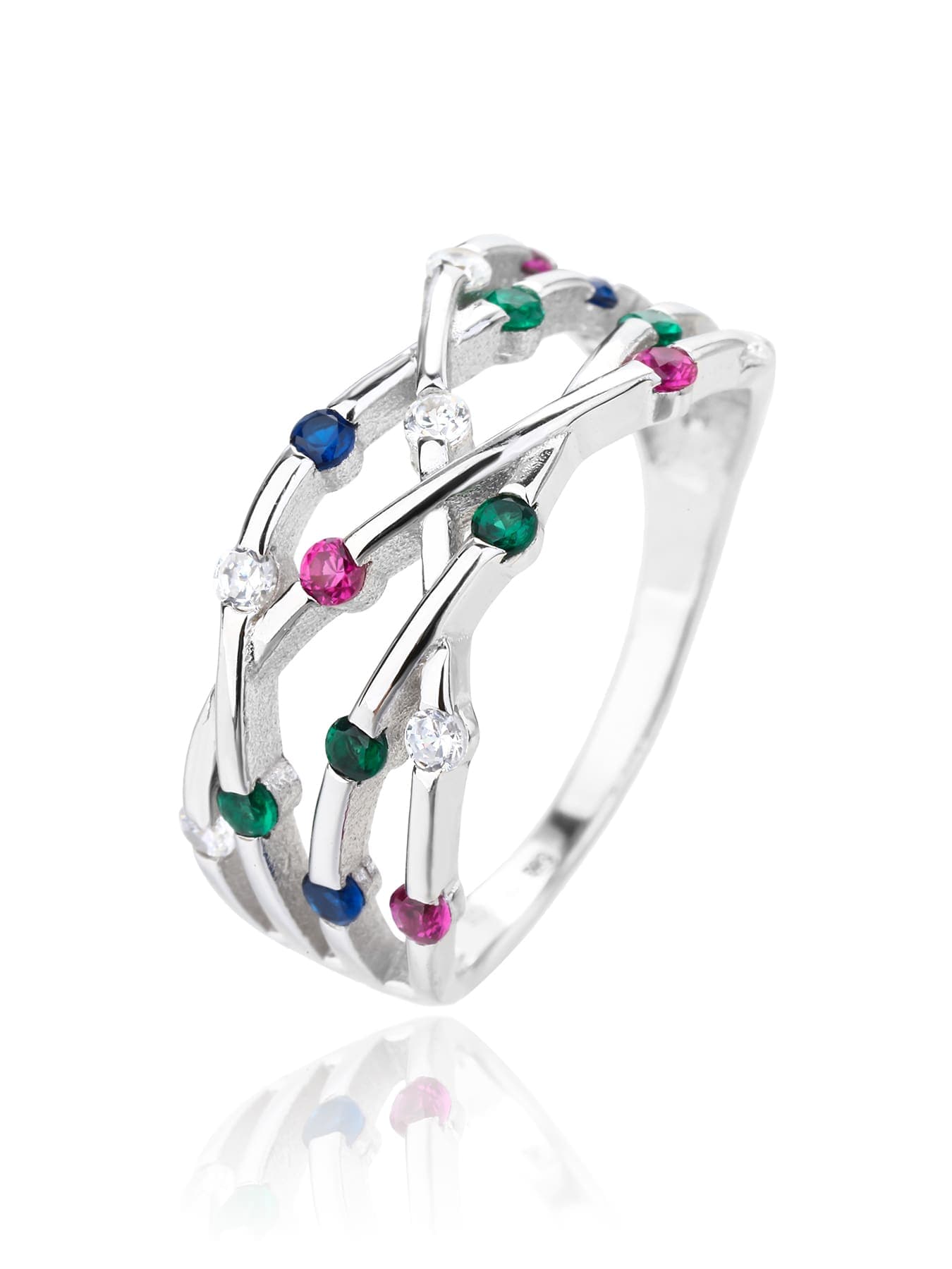 Anillo de plata con multicolor piedras de circonita cúbica 1